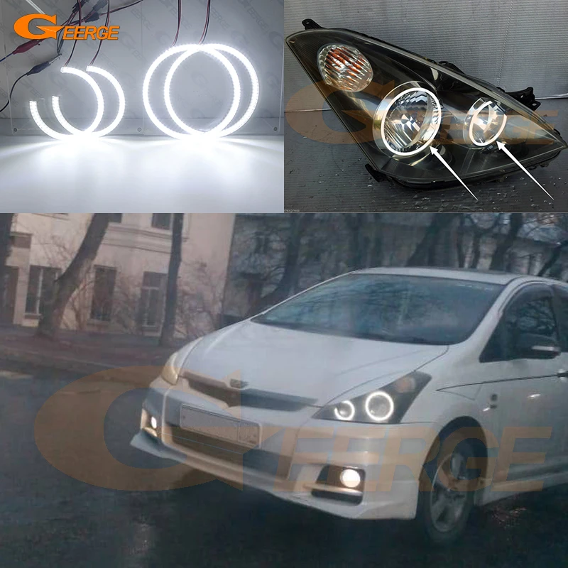 Для Toyota Wish 2003, 2004, 2005, 2006, 2007, 2008, 2009, отличный ультра яркий дневной свет SMD светодиодный комплект с ангельскими глазами, кольца Halo