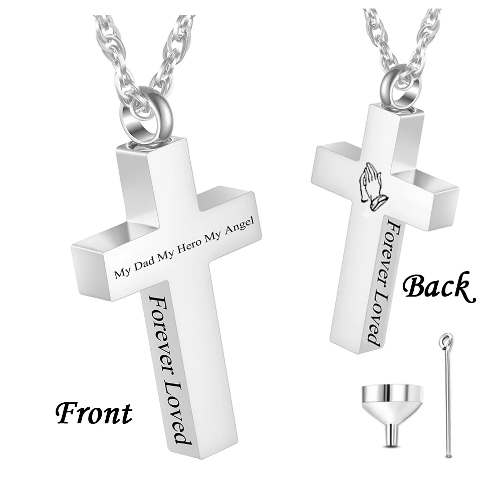 Cremation jewelry for ashes pendant Cross urn necklace for men and women Memorial jewelry Jesus pendant-Forever loved