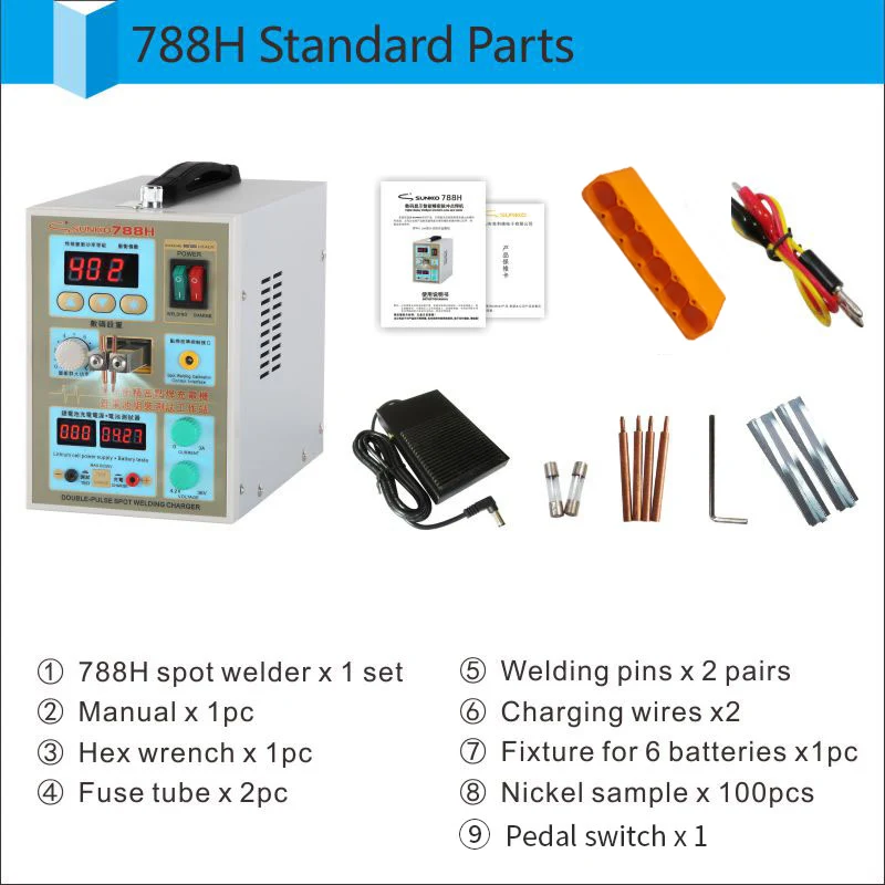 SUNKKO 788H 1.5KW Spot Welder 18650 Battery Packs Welding Lithium Battery Charging Test Multifunction Pulse Spot Welding Machine