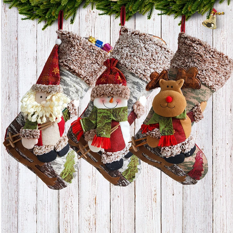 Christmas Stocking Gift Cute All-match Christmas Socks Decorations For Home Candy Bag Hanging Xmas Tree Ornament New Year