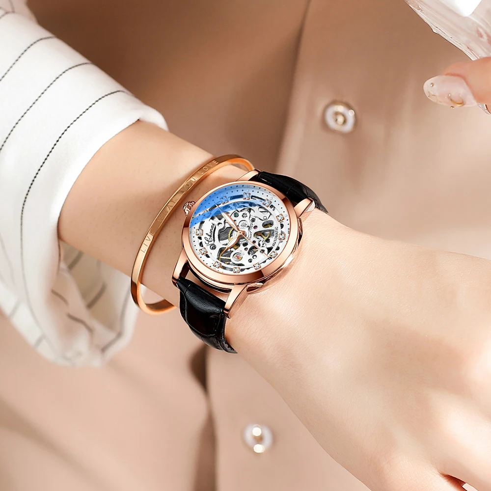 CHENXI Orologio da donna meccanico automatico Orologio da polso da donna con tourbillon scheletrato al quarzo impermeabile di lusso Relogio Feminino