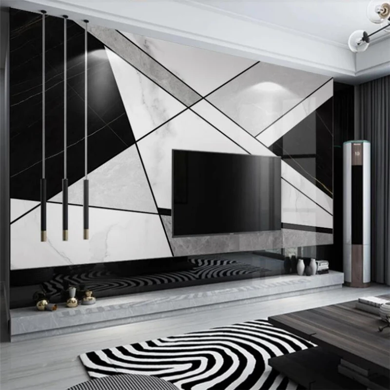 wellyu Custom wallpaper 3d modern minimalist black and white geometric combination graphic mural living room gray marble обои