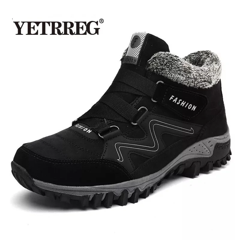 VANCAT Men Boots Winter With Fur 2019 Warm Snow Boots Men Winter Boots Work Shoes Men Footwear Fashion Rubber Ankle Shoes 39-46