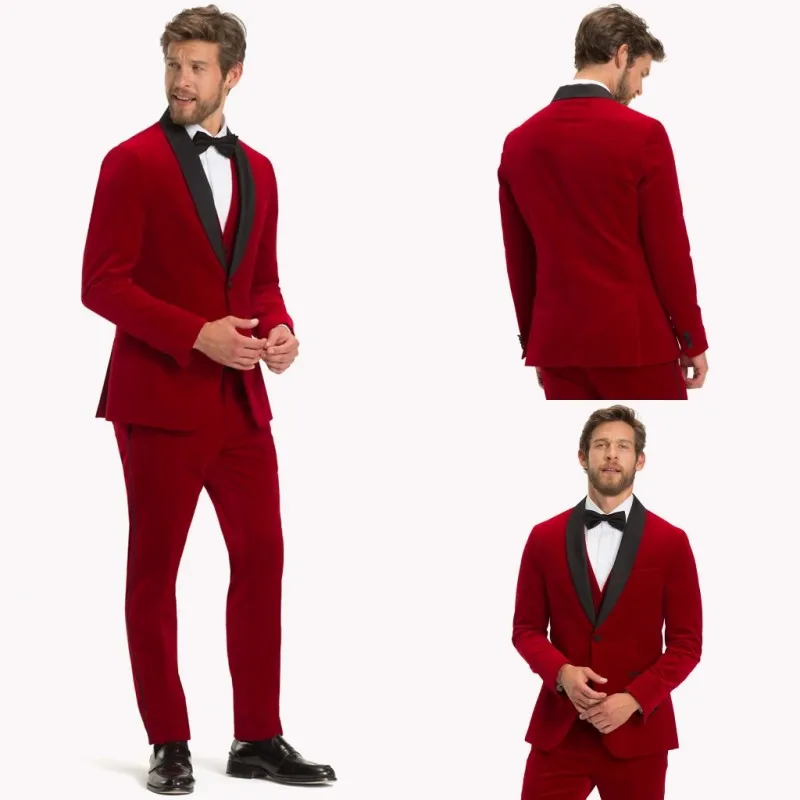 

Wedding Groom Men Tuxedos Custom Made Shwal Lapel Red Blazer 2 Piece Set (Pants +Jacket) Marriage Party Gentlemen Coat