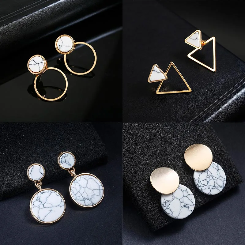 Handmade Fashion Simple Geometric Circular Marble Earrings for Women Popular Bohemian Vintage Earrings Bijoux Jewerly Gifts