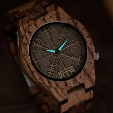 Wooden men's watch with runic circle and gold helm #6