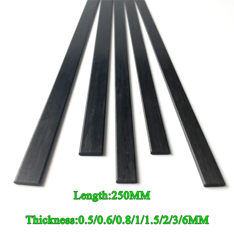 4PC Carbon Fiber Strip Sheet Thickness 0.5mm 0.6mm 0.8mm 1mm 1.5mm 2mm 3mm 6mm for RC Quadcopter Multicopter Length 250mm