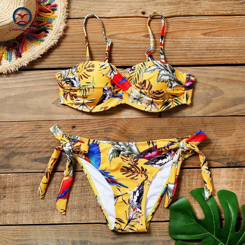 CHINYUN seksowne bikini kobiety stroje kąpielowe push-up bikini set netto czerwony styl drukowane strój kąpielowy stroje kąpielowe kobiety Monokini