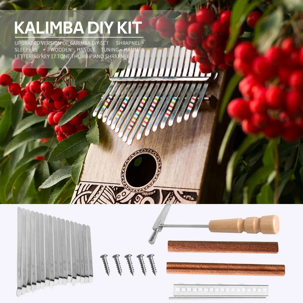 Thumb Piano Replacement Parts Set Kit for 17 Keys Kalimba with Keys Bridge Tuning Hammer Kit Thumb Finger Piano Accessories