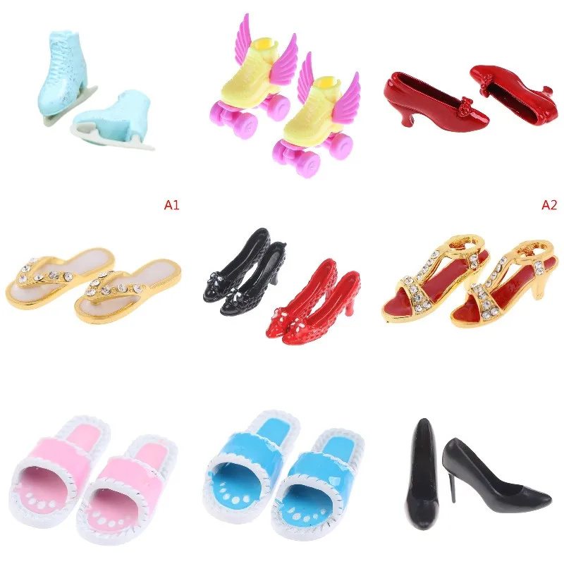 Fashion 1 Pair Dollhouse DIY High Heels Stiletto Shoes Slippers Shoes Roller Skate Fancy Doll Shoes Clothing Decor Accessories