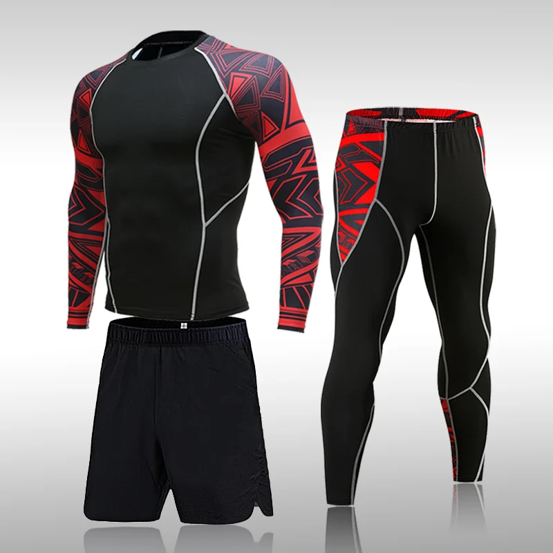 Combinaison de sport MMA pour hommes, vêtements de course, séchage rapide, Compression, Fitness, entraînement, 3 pièces, collants de sport