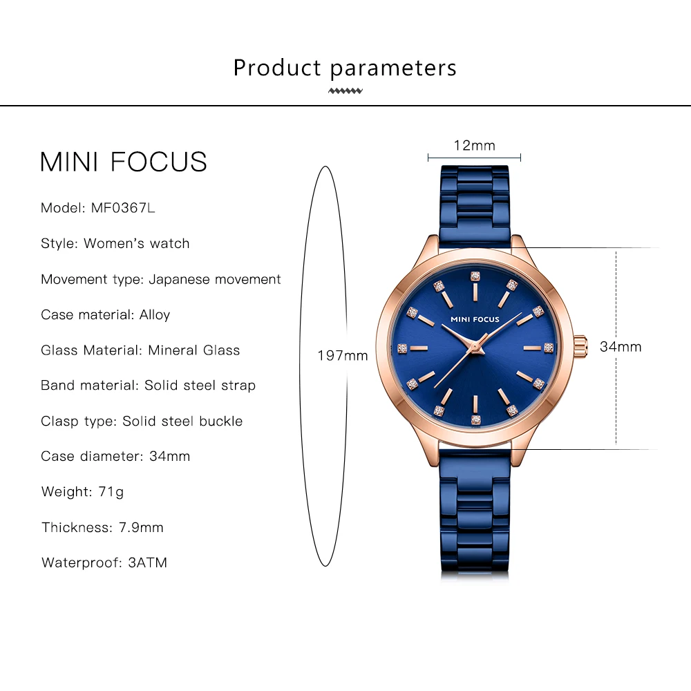 MINI FOCUS  Luxury Brand Women Watch Fashion Casual Ladies  Quartz Watches Waterproof Woman Stainless Steel Dress Wristwatches