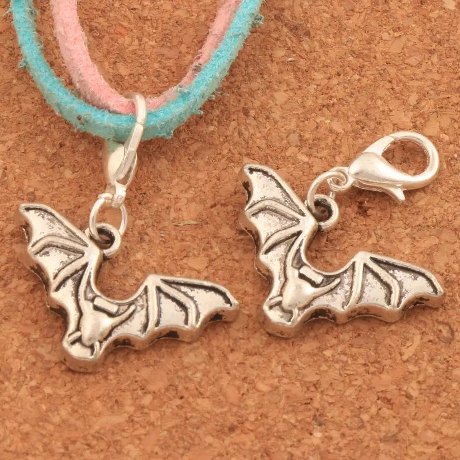 100PCS Zinc Alloy Bat with Open Wings Clasp European Lobster Trigger Clip On Charm Beads C979 29.5x23.7mm