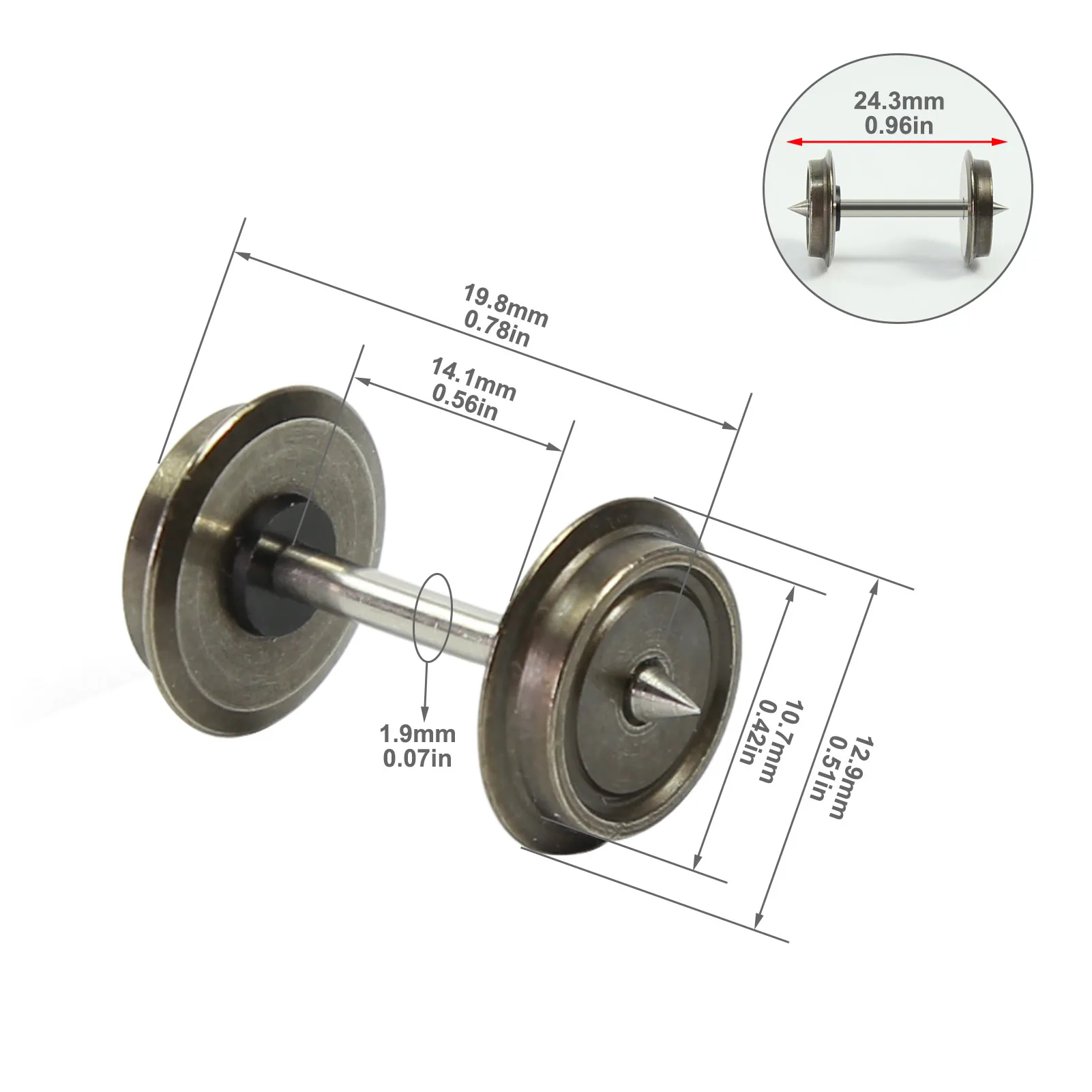 Evemodel-ruedas de Metal para modelos de trenes, juego de ruedas DC, escala 1:87, 36 pulgadas, 12 piezas HO, C8724