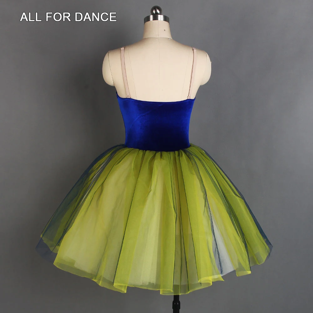 20189 Romantyczna sukienka baletowa dla dorosłych dziewcząt, elastyczny, królewski niebieski aksamitny gorset z warstwową spódnicą tutu.
