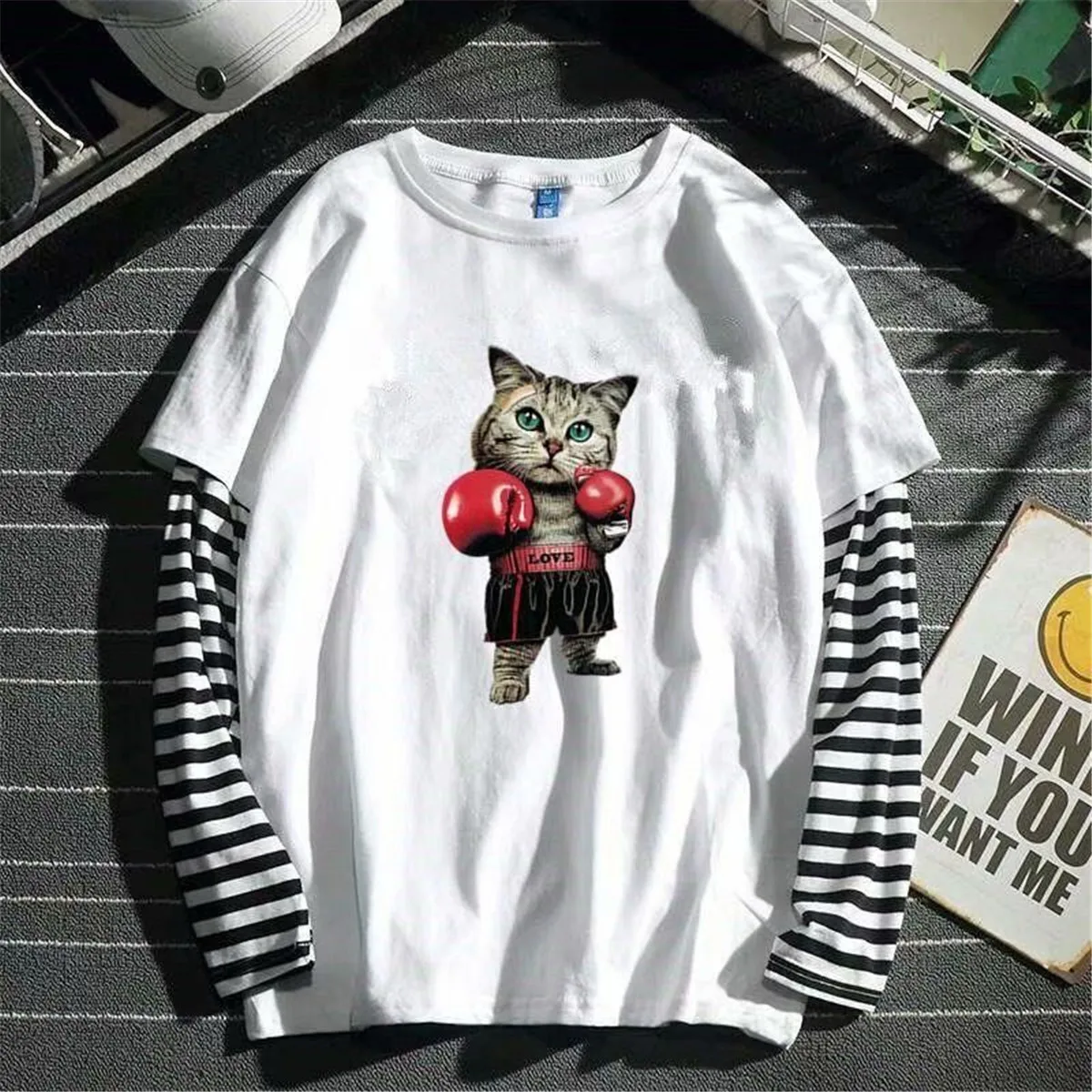 Cool Striped Patchwork T-Shirt Men Autumn Oversize Tops Boys Solid Long Sleeve T Shirt Fashion Japanese Gothic Japan T Shirt