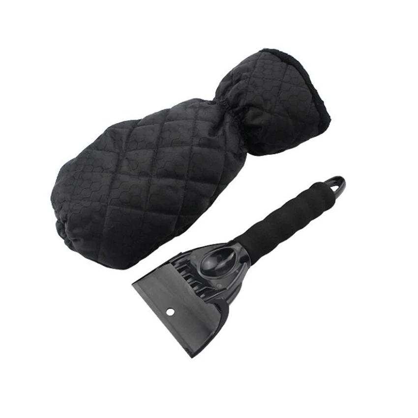 Ice Scraper Mitt for Car Windshield Thick Fleece & Waterproof Snow Remover Glove with Foam Grip, Snow Shovel for Window