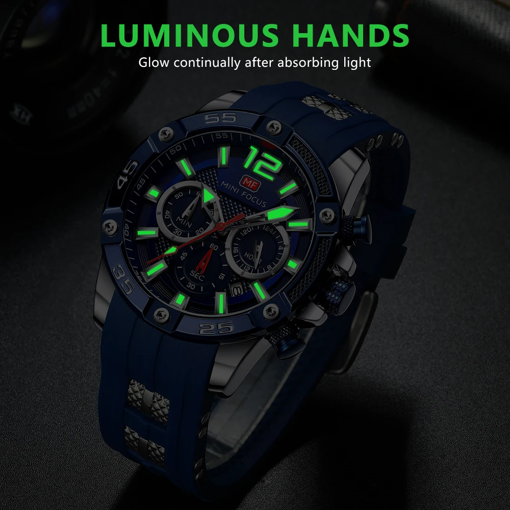 MINI FOCUS Watch Brand Luxury Analog Quartz Sport Men Watches Mens Silicone Waterproof Date Fashion WristWatch Relogio Masculino