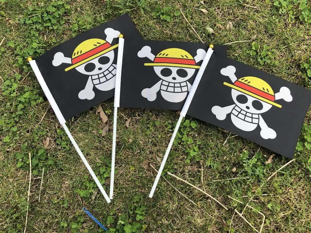 20pcs Pirate Flag Skull Roger Pirate Calico Flag Roger Skull Flag Polyester Banne 14x21cm High Quality