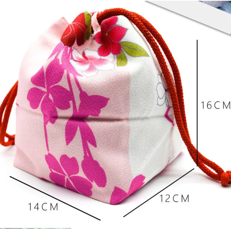 Kimono Traditional Japanese Style Tote Bag Women Kawaii Cartoon Floral Printed Yukata Handbag Harajuku Drawstring Bucket Gift