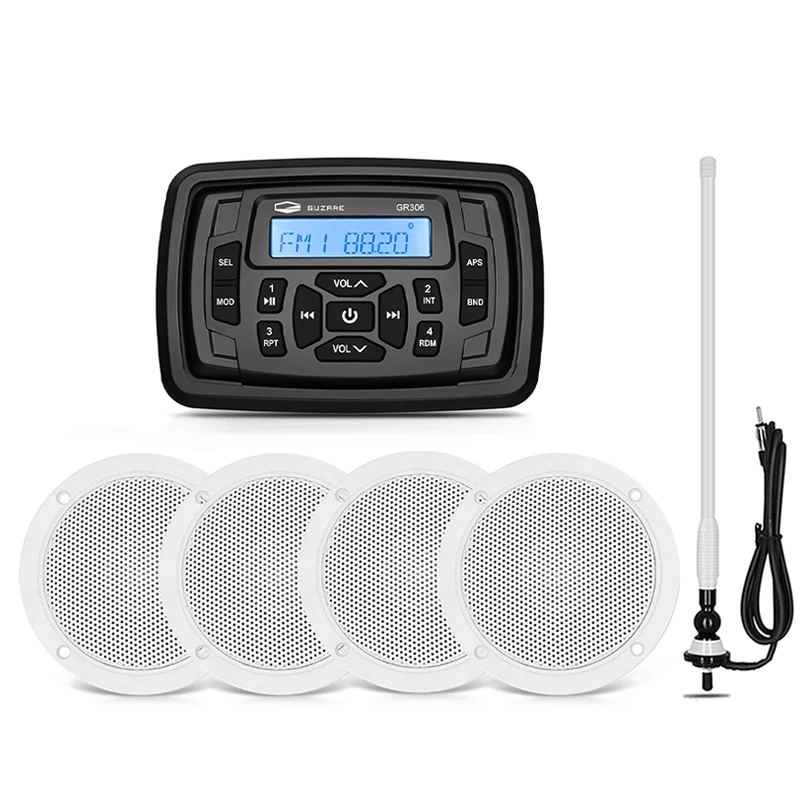 

Waterproof Marine Radio Audio Boat Stereo Bluetooth FM AM MP3 Player+4" Marine Speaker+Boat Antenna For ATV Golf Cart Motorcycle