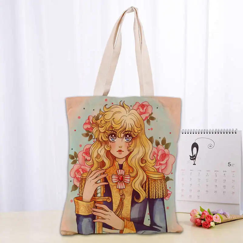 Borsa tote The Rose of Versailles Borsa shopping pieghevole popolare Borsa a tracolla riutilizzabile ecologica grande in tessuto di tela unisex Tote