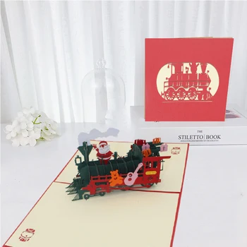 5 stücke 3D Weihnachten Santa Claus Zug Pop UP Karten Gruß Einladung Karten Kinder Geschenk Karte Danken Ihnen Karten Postkarten mit Umschlag