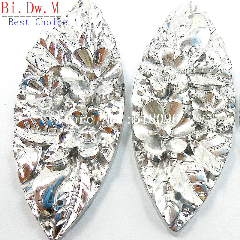 UNique Resin Rhinestones Navette Boat shape 19x48mm Silver Color Sew On Stones and Crystals Strass Crystal Accessories Crafts