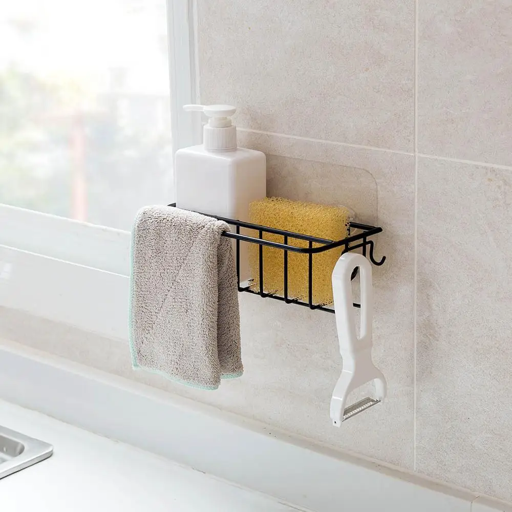 Household Wall-mounted Iron Shelf Kitchen Non-perforated Sink Rag Drain Rack Kitchen Sponge Soap Storage Rack