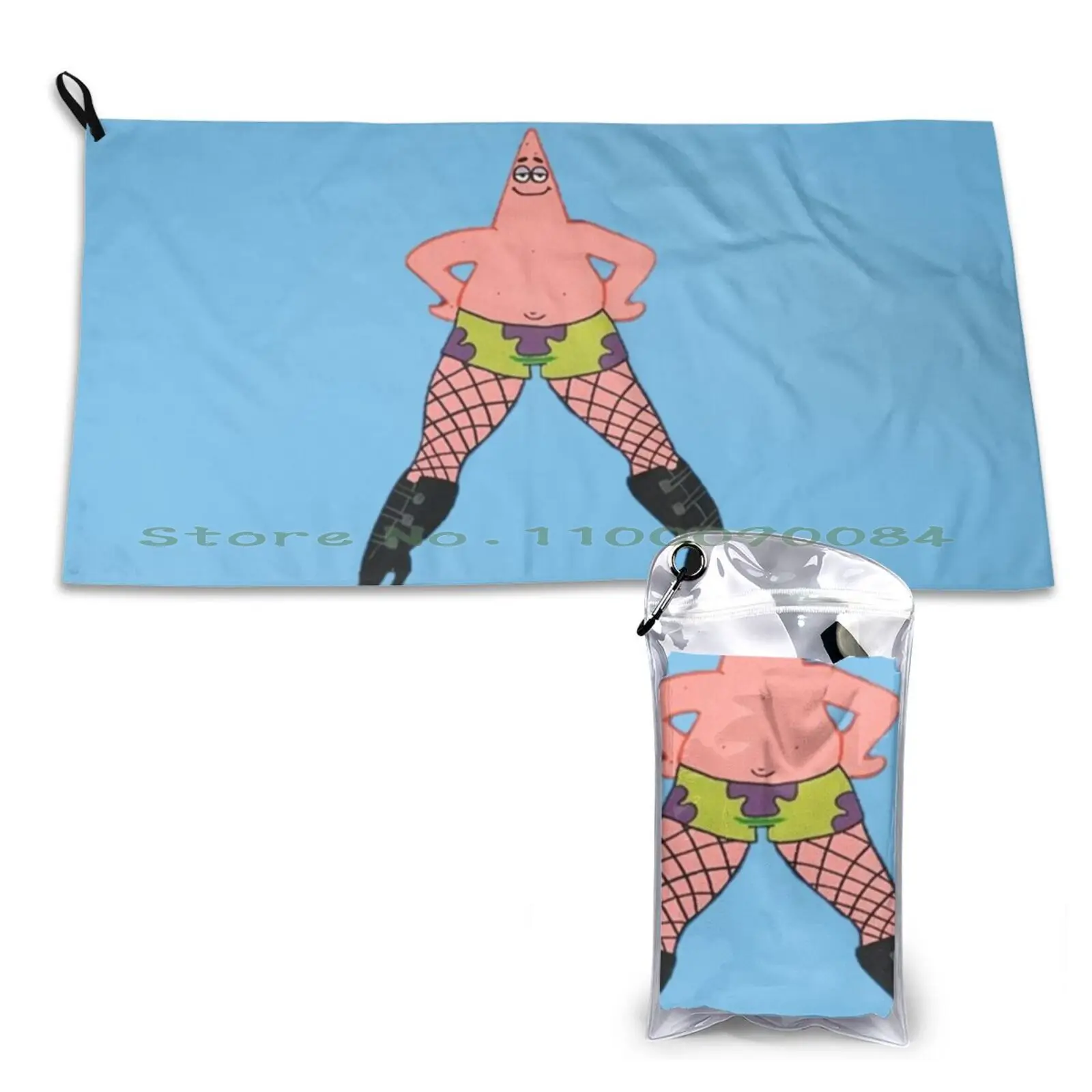 Patrick In Fishnets Quick Dry Towel Gym Sports Bath Portable Funny Squidward Patrick Star Cartoon Meme Dab Krusty Krab Memes Mr