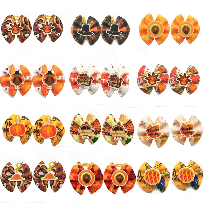 10/20/30pcs Maple Leaf Pumpkins Pet Supplies Small Dog Hair Bows Thanksgiving Dog Accessories Rubber Bands Dog Hair Accessories