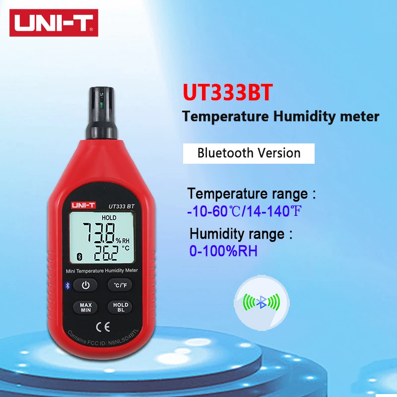 

UNI-T UT333/UT333BT Mini Temperature Humidity Meter LCD Backlight Indoor/Outdoor Hygrometer Unit Conversion Overload Indication