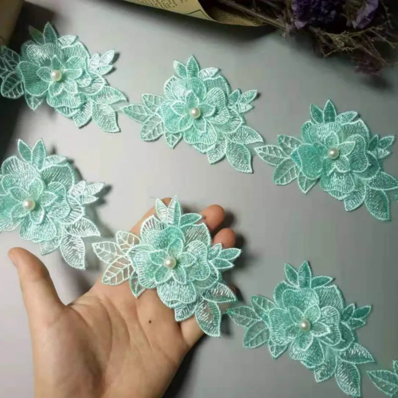 

2 yard Green Polyester Pearl Heart Flower Embroidered Lace Trim Ribbon Patchwork Handmade Sewing Supplies Craft Gift Decoration