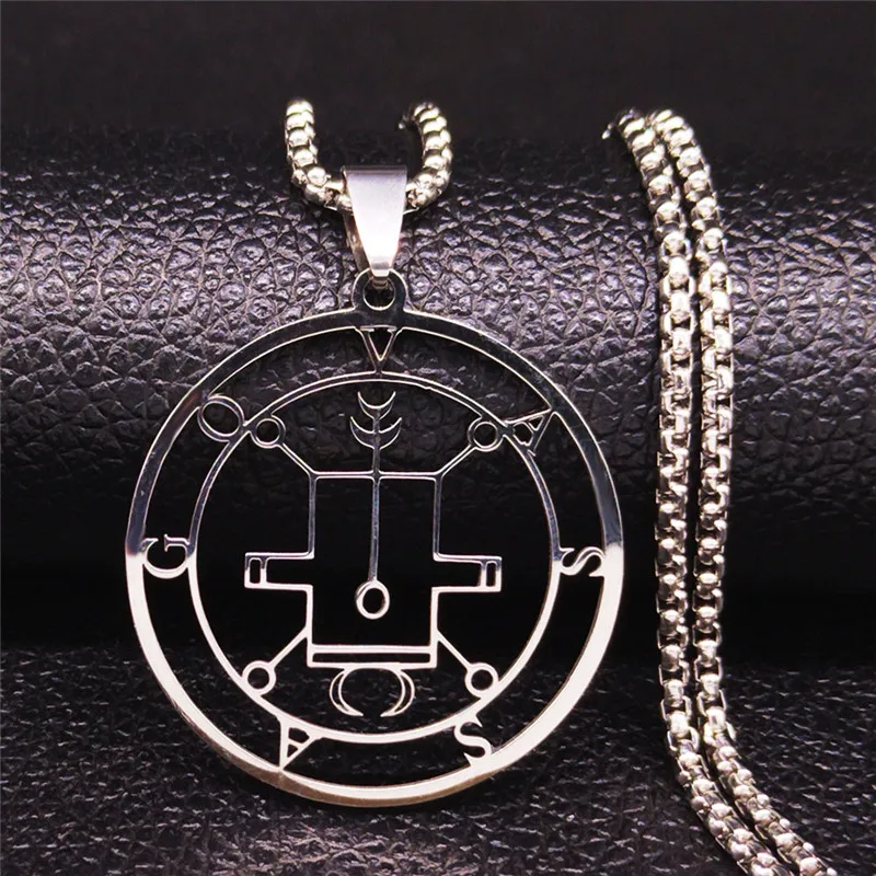 Demon Seal Stainless Steel Chain Necklace Silver Color Satan VASSAGO Statement Necklace Women/Men Jewelry gargantilha N7013
