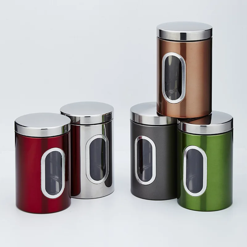 1/3 Buah Toples Penyimpanan Dapur dengan Tutup Alat Penyimpanan Dapur Kaleng Penyimpanan Gula Kopi Teh Toples Pot Kaleng Kontainer Dapur