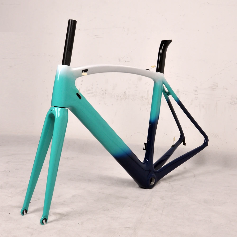 

DENGFU Carbon Road Bike Frame Fork Seatpost Di2 white with Light blue with Navy blue Glossy BSA BB30 cycle　Gradient color　