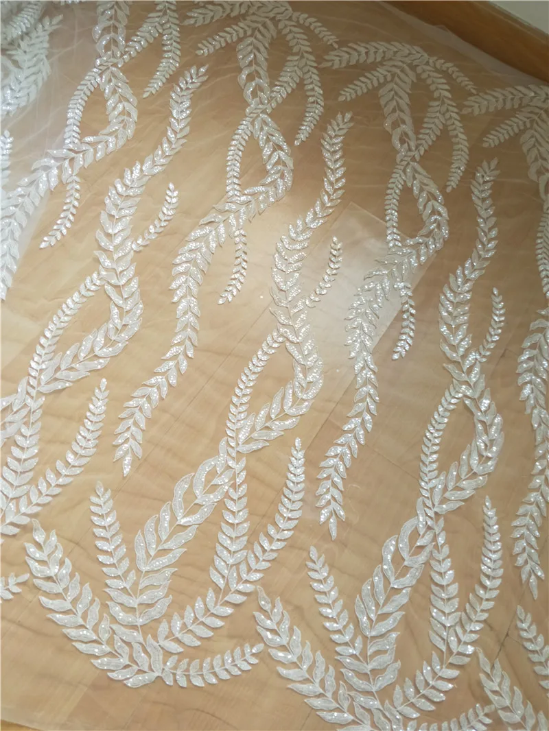 special  Embroidery leaf Design French Tulle fabric lace for dress