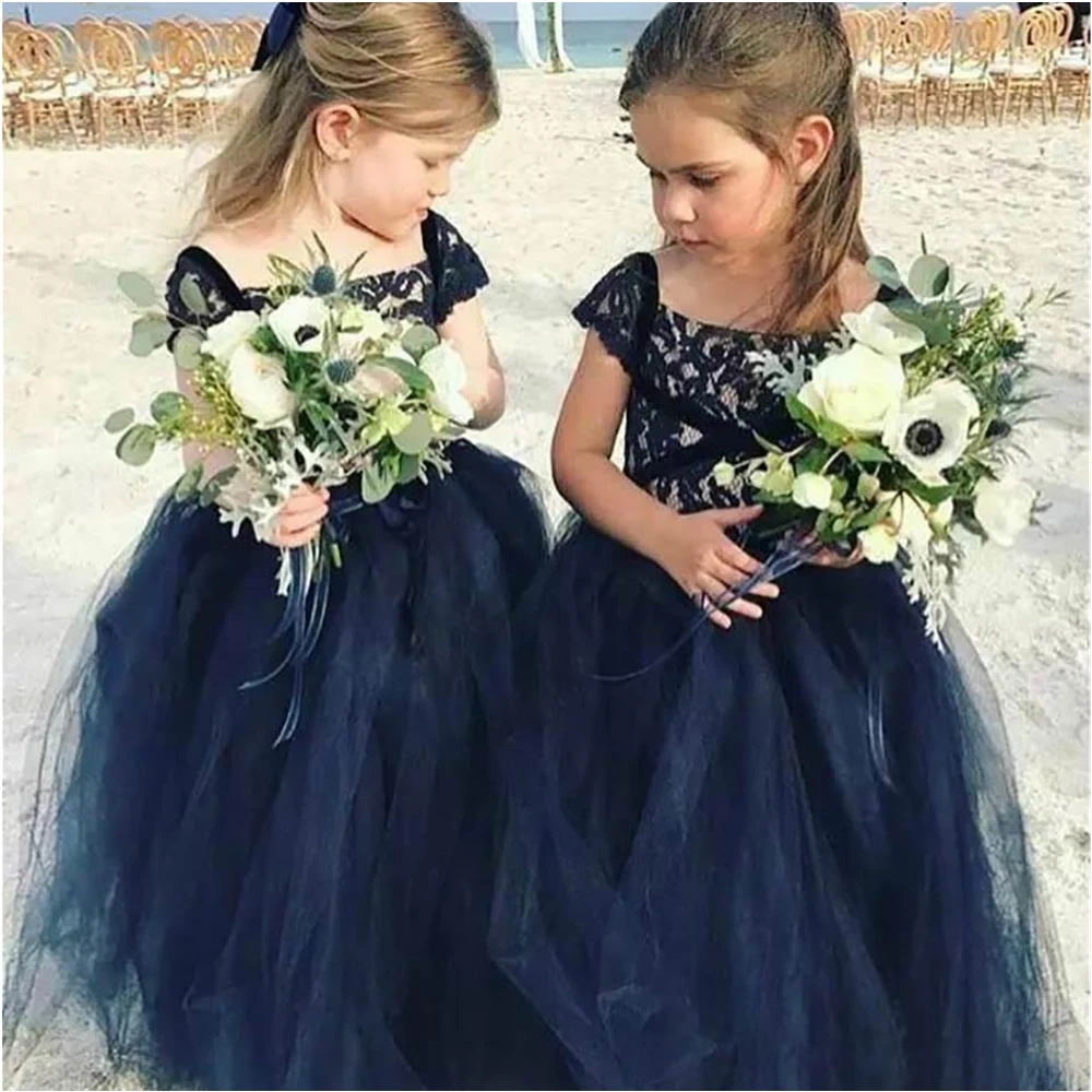 

New A Line Lace Tulle Custom Kids Formal Wear Baby Children Party Dress Girls Pageant Birthday Christmas Flower Girls Dresses