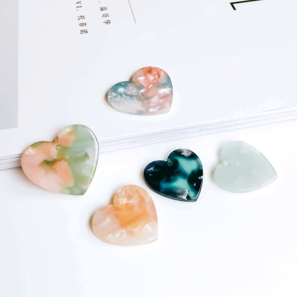 Heart Shape Resin Plastic Acetic Acid Eardrop Diy Material Pendant Necklace Earring Charms Jewelry Component 8pcs