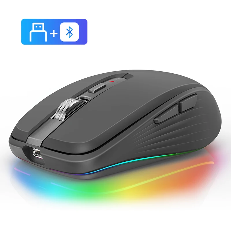 Original FMOUSE M303 Wireless Mouse Type-C Bluetooth 2.4G Dual Mode Rechargeable RGB Mouse USB Receiver 4 DPI Adjustable Volume