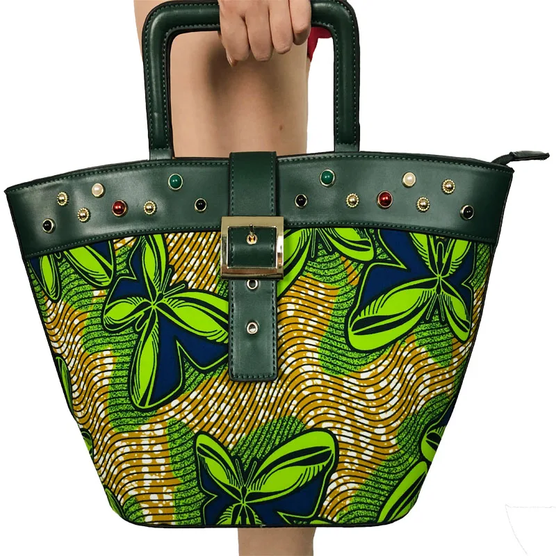 Italian Design Fashion Clothes material And Handbag Set African Print Wax Fabric And Bags Matching Set For Evening Party