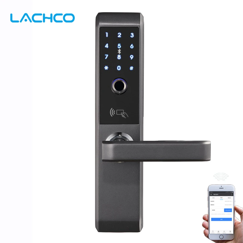 LACHCO 2021 Bluetooth Electronic Door Lock With  APP / Biometric Fingerprint / Card / Password / Key Unlock Smart Lock A2S2101