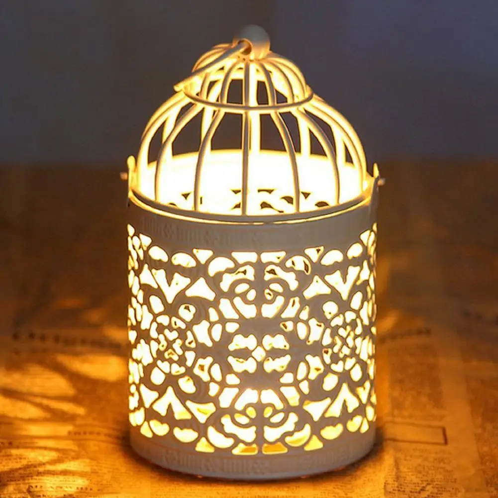 1Pcs Hollow Pattern Creative Decoration Metal Tealight Candle Holder Hanging Lanterns Birdcage Candlestick Home Bedroom Decor