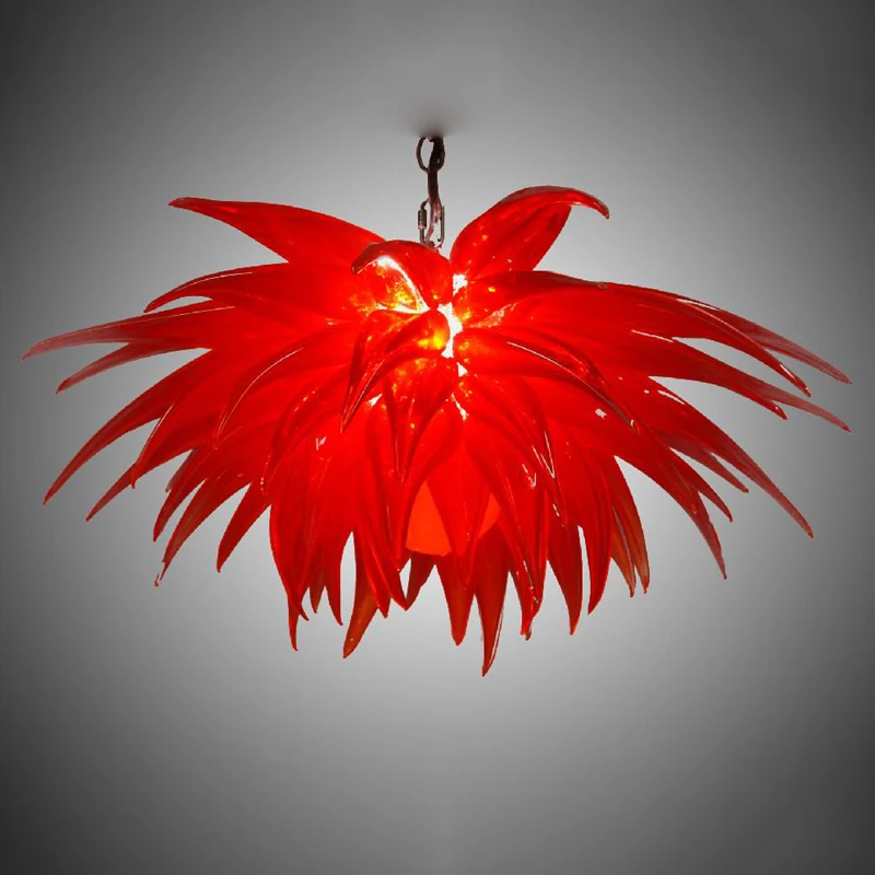 Classic Red Color Urban Home Decor Art Lamp Small Size LED Light Source Hand Blown Glass Chandelier for Villa 70 by 40 CM