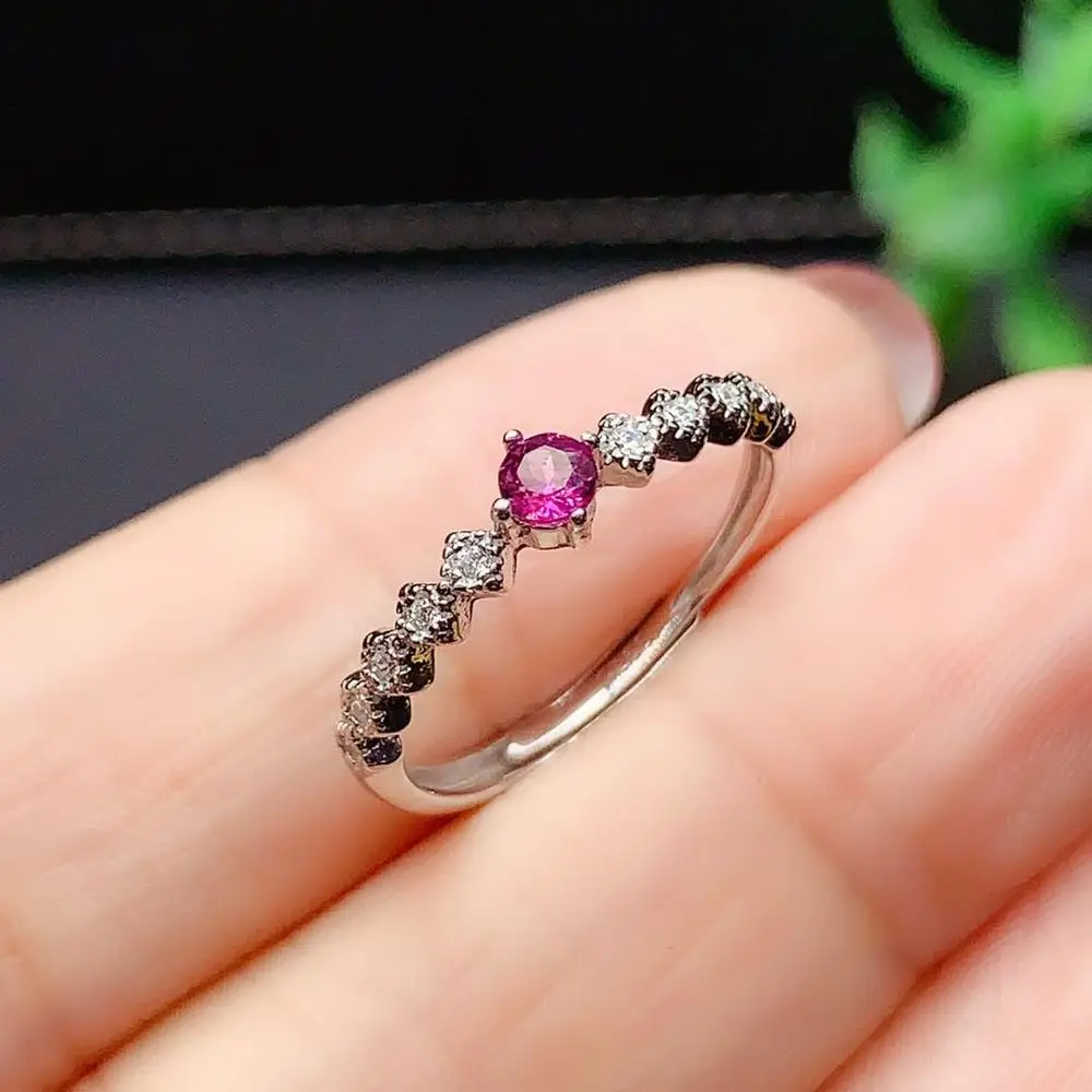 Fashion Natural Purple Garnet Ring S925 Sterling Silver Ring for Woman  Ladies Simple Ring
