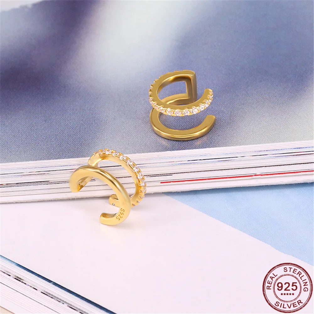 925 Sterling Silber Clip Ohrringe für Frauen Gold Farbe Zirkonia Mode Schmuck Ohr Knochen Knorpel Schnalle Mädchen Ohne Ohr Loch