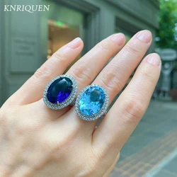 2021 Trend Retro Rings for Women 13*18 Paraiba Tourmaline Sapphire Gemstone Lab Diamond Wedding Ring Jewelry Anniversary Gift