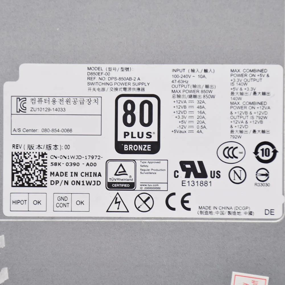 Voor Dell Aurora R6 R5 R7 Module Voeding HU850EF-00 D850EF-00 N1WJD 850W