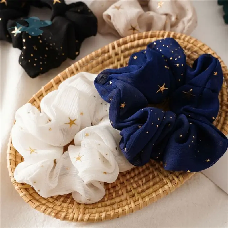 Wholesale Gold Star Printed Elastic Chiffon Cute Hair Scrunchies For Girls Scrunchies Pack