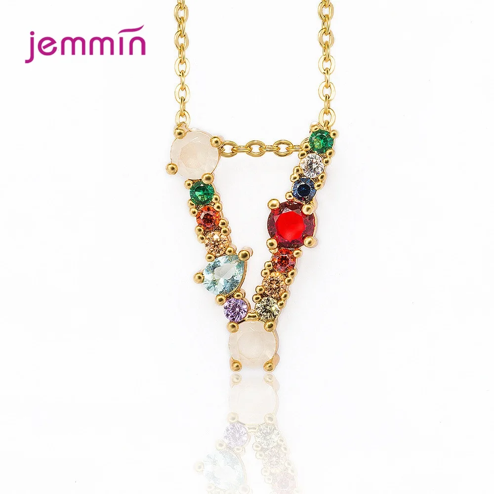 Multicolor S925 Silver Jewelry Crystal Zircon 26 A-Z Letter Necklace & Pendant For Women Wholesale Christmas Birthday Party Gift